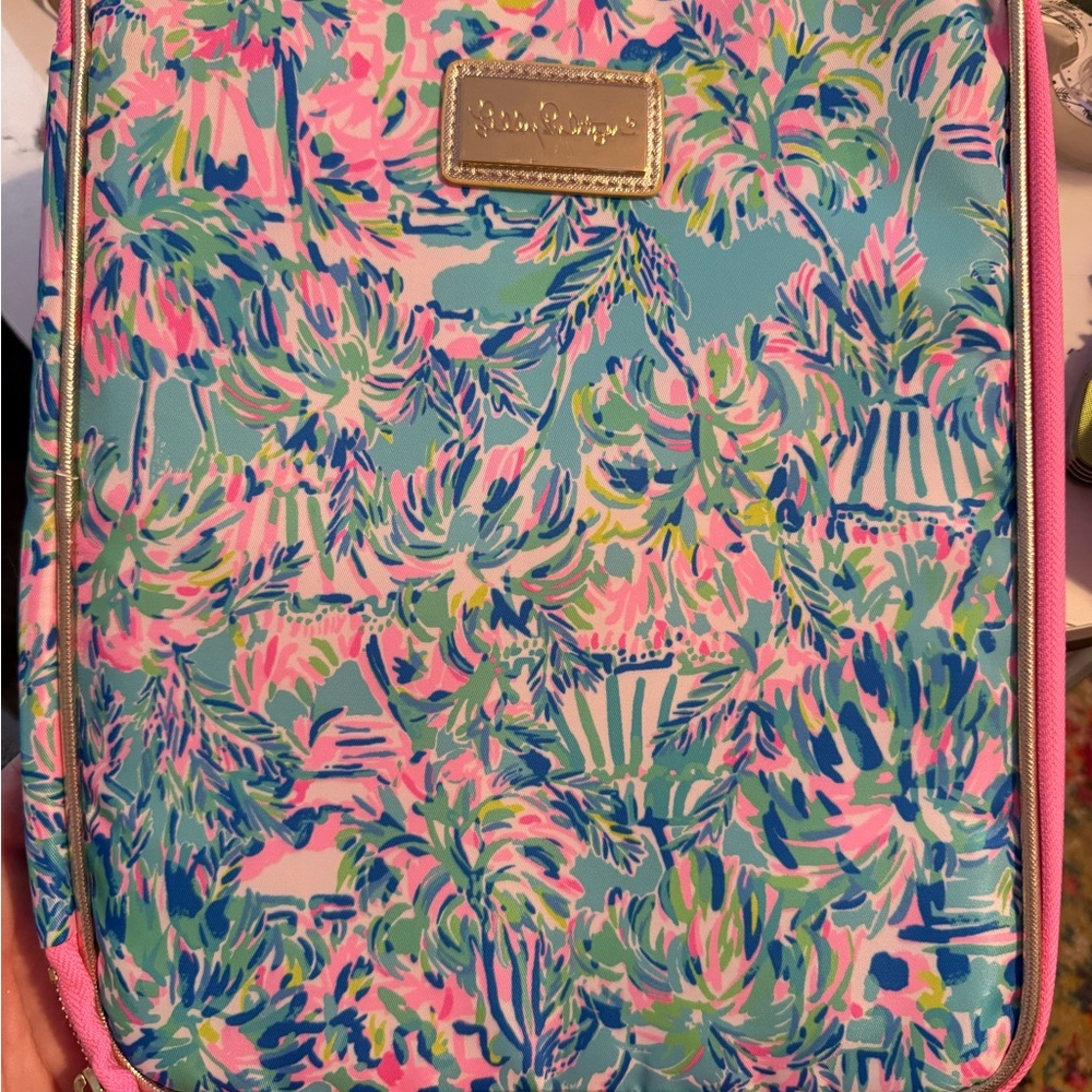 Lilly Pulitzer Metallic Plaque Tote with Pink, Blue & Green Floral Print
